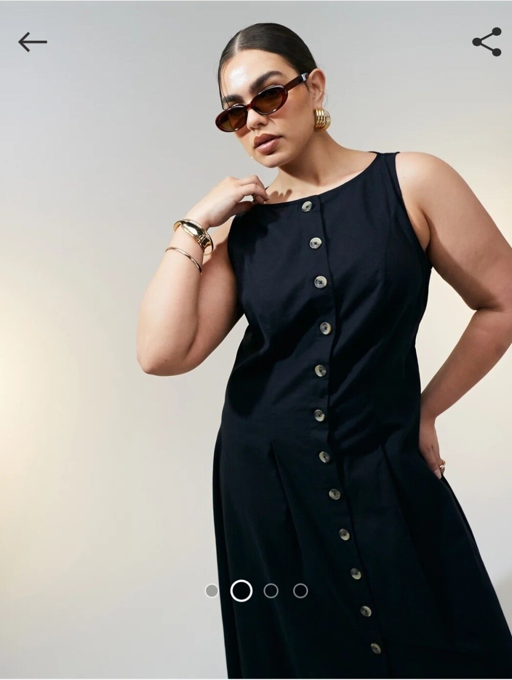 ASOS Curve - Sleeveless Black Button-Front Dress